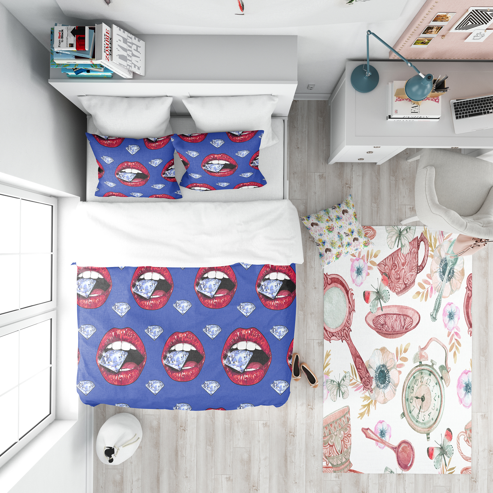 Designart 'Bright Red Lips Holding A Sparkling Brilliant' Modern Teen Duvet Cover Set