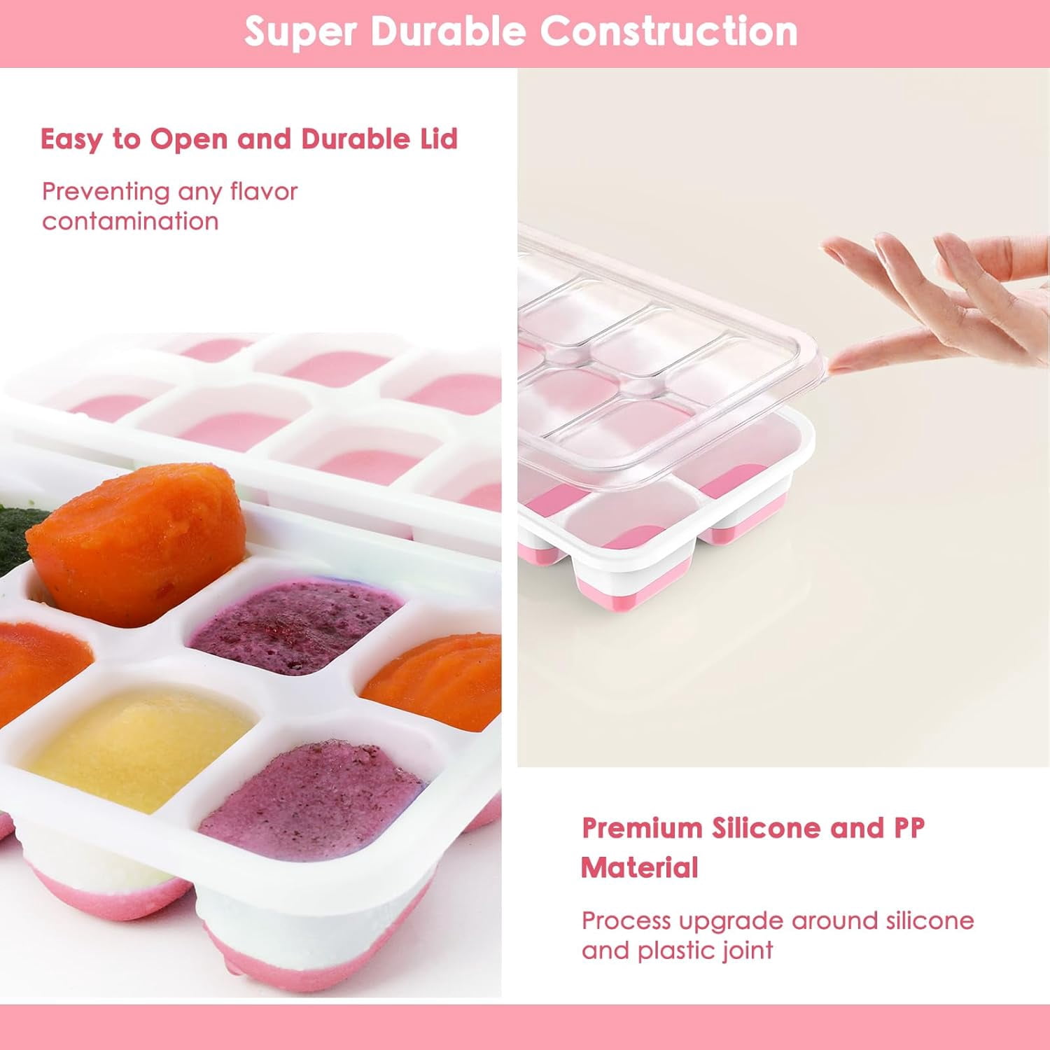 ABCISI Ice Cube Tray with Lid, 4 Pack Silicone & Plastic Ice Cube Trays for Freezer, BPA Free, Stackable Ice Maker Trays for Freezer, Easy-Release and Flexible Ice Trays for Cocktail, Coffee, Tea