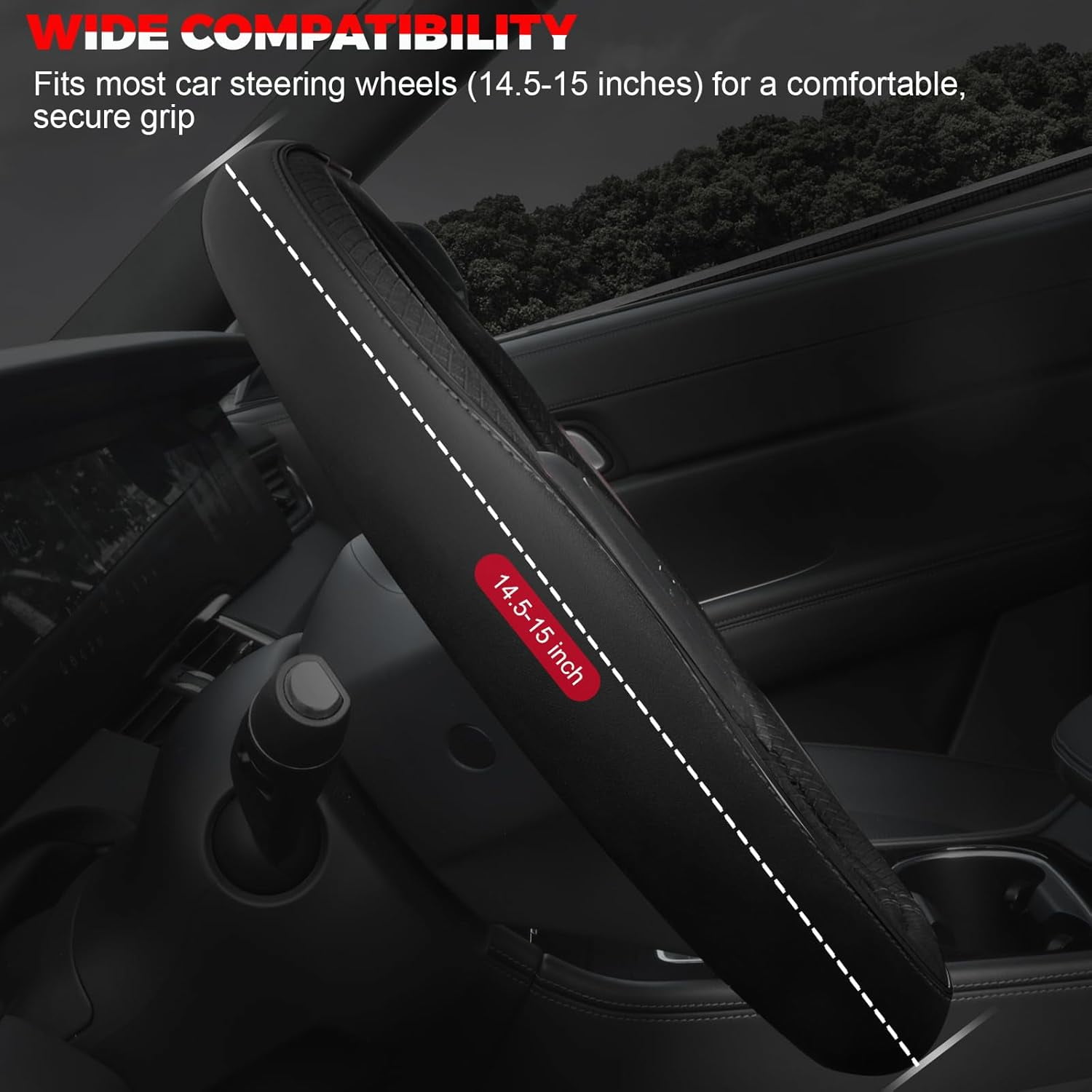 Car Steering Wheel Cover, Microfiber Leather Steering Wheel Covers with Anti-Slip Lining, Universal 14.5-15 inchs Black/Red