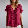 thumbnail image 2 of hotojiny Womens Blouses Dressy Casual Ruffle Short Sleeve V Neck Tops Summer Loose Work Shirts Beach Vaction Clothes, 2 of 7