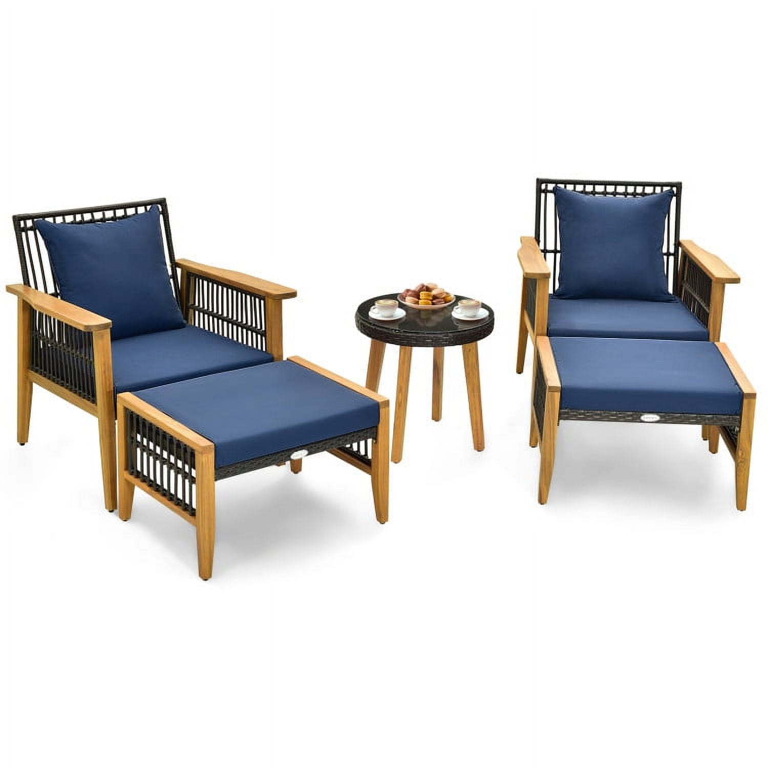 Aimee Lii 5 Piece Outdoor Conversation Set with Stable Acacia Wood Frame, Outdoor Patio Set, Navy