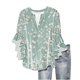 thumbnail image 2 of Tejiojio Women's Casual Printed Top Lace Trim V-Neck 3/4 Sleeves Button Down Fashionable Daily Wear, 2 of 6