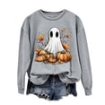 thumbnail image 2 of Jsaierl Womens Halloween Sweatshirts Cute Pumpkin Ghost Graphic Sweatshirt Trendy Crewneck T-shirt Long Sleeve Holiday Pullover Tops Halloween Costumes, 2 of 5