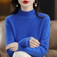 thumbnail image 5 of WTXUE Women's Half Turtleneck Long Sleeved Pullover Sweaters Loose Slimming Brushed Knitted Sweater Casual Trendy Pullover Tops Tunic Pullover Knit Tops Winter Clothes Blue L, 5 of 5