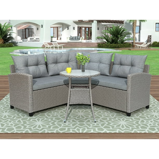 Patio Furniture Sets Clearance 4 Piece Wicker Conversation Set With 3 Seats 1pc Tempered Glass Table Removable Seat Cushions Back For Backyard Porch Lawn Gray Q13255 Com - Patio Furniture With Cushions Clearance Patio Furniture Sets Clearance 4 Piece Wicker Conversation Set With 3 Seats 1pc Tempered Glass Table Removable Seat Cushions Back For Backyard Porch Lawn Gray Q13255 Com - Patio Furniture With Cushions Clearance