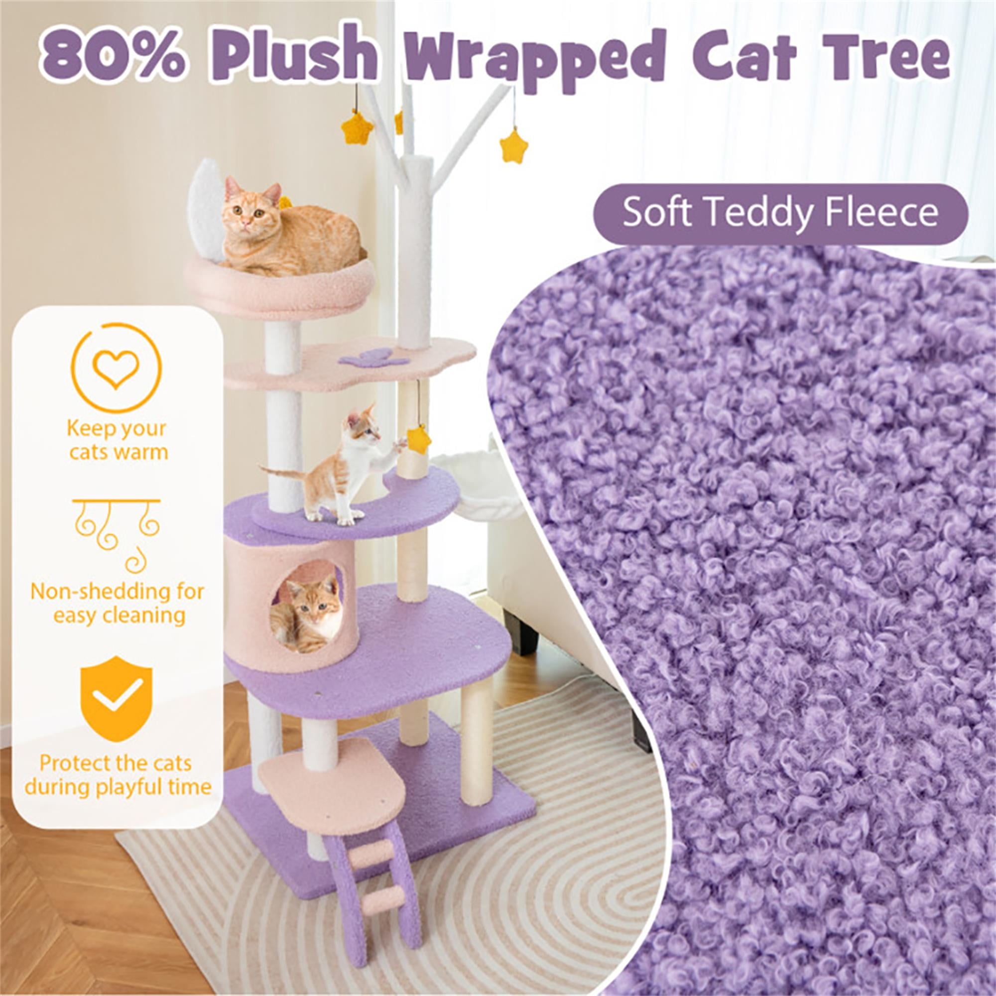 Kadyn 62" Cute Cat Tree Tower for Indoor Cats, Moon and Star Cat Condo with Sisal Scratching Posts, Plush Perches, Kitten Cat Tree Tower Activity Center, Purple