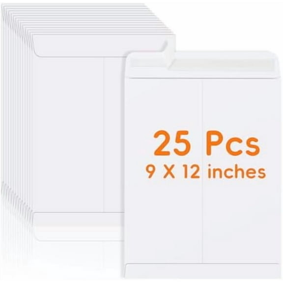 25 Pack Catalog Mailing Envelopes, 9 x 12 Inches Self-Seal White Manilla Envelopes for Mailing, Organize, storage, Home, Office Business