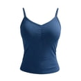 thumbnail image 3 of idosla Women Y2k Aesthetic Teen Girls Sweetheart V Neck Ruched Camisole Tops Slim Fit Spaghetti Strap Crop Summer Preppy Tank (Blue, XL), 3 of 4