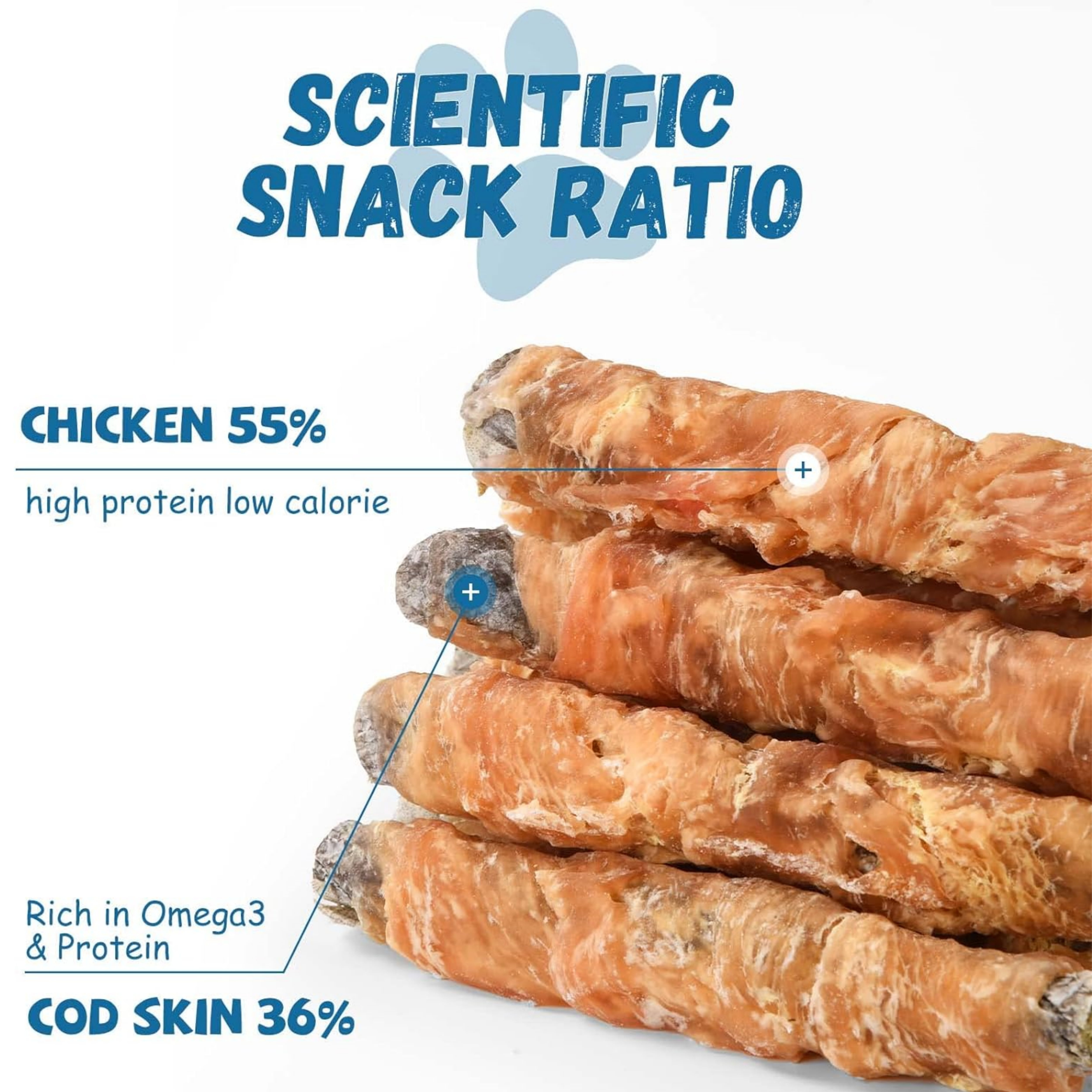 (2 pack) Pawmate Chicken Wrapped Cod Fish Skin Stick Dog Treats, Omega3 Cod Twist Dog Chews, Teeth Cleaning for All Dogs, 11 oz
