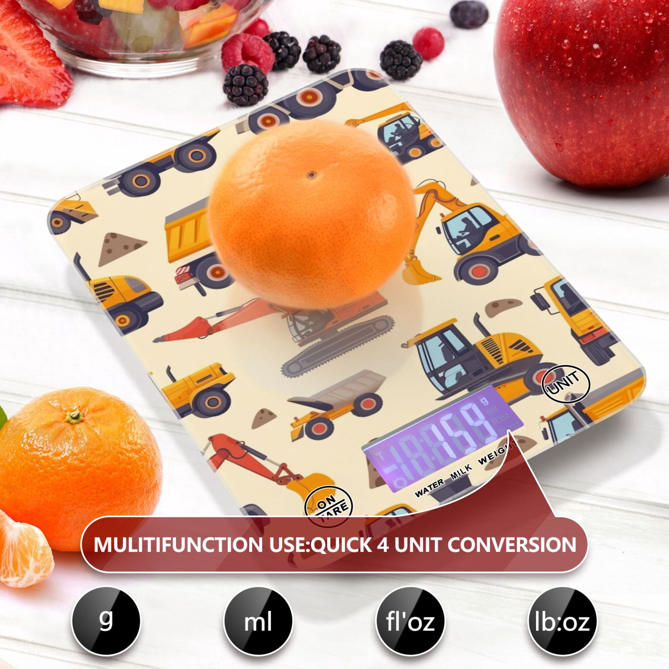 Cars and Soil Food Scale Digital Kitchen Scale Waterproof Tempered Glass Tare Function 11 lb for Baking Cooking Meal Prep