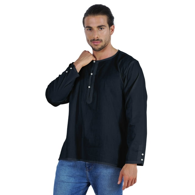 Atasi Indian KurtaForMen Full Sleeve Shirts Solid Round Neck Ethnic Tee Shirt