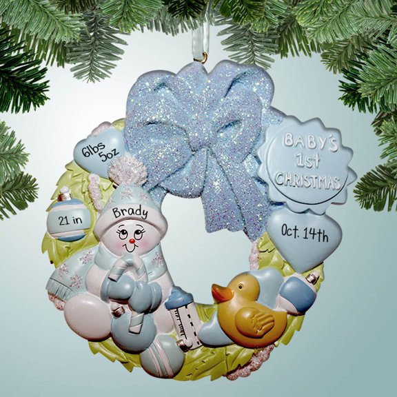 Baby Wreath with Duck - Boy - Personalized Ornament - Baby's First Christmas - 1st Xmas - Perfect Stocking Stuffer - Great Gift Ideas
