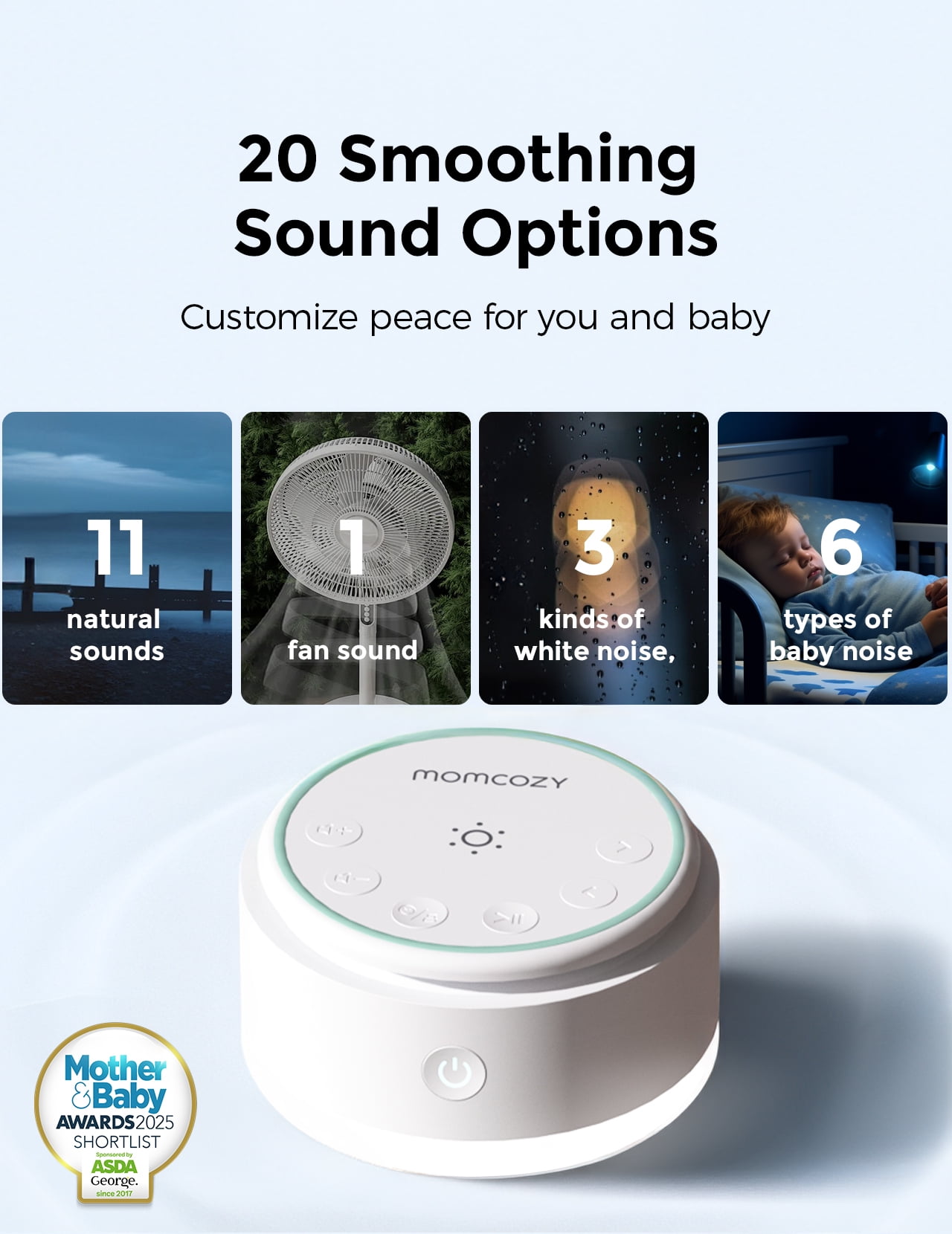 Momcozy Sound Machine for Baby|Portable White Noise Sound Machine for Sleep Rechargeable|20 Sleep Sounds White Noise Machine with Nursery Night Light