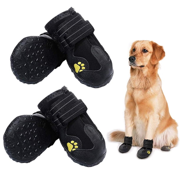 PK.ZTopia Botas impermeables para perros, zapatos para exteriores para perros medianos a grandes, con dos correas de sujeción reflectantes y suela antideslizante resistente (negro, 4 unidades).