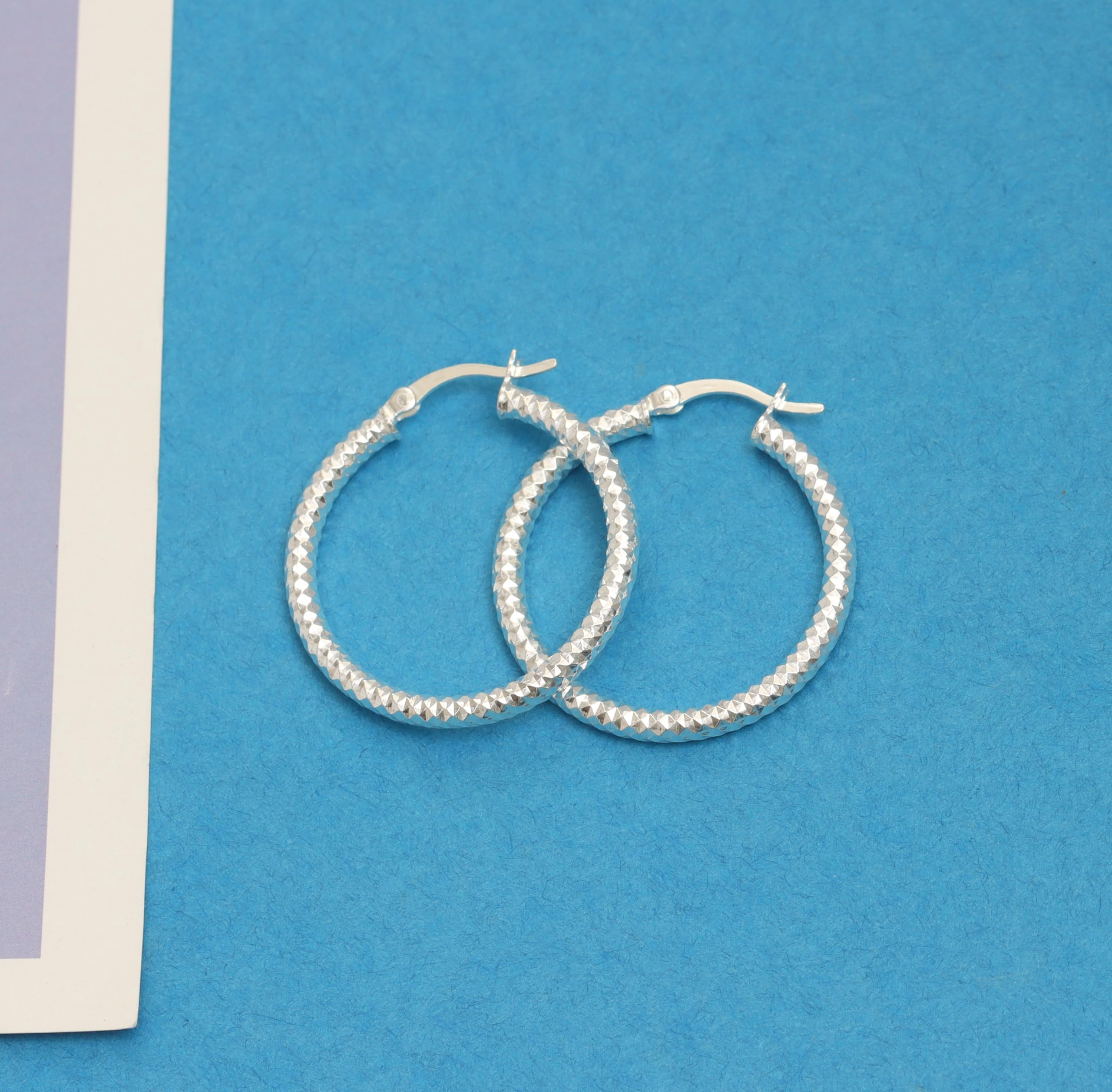 LeCalla 925 Sterling Silver Hoop Earrings for Women Diamond-Cut Classic Italian Design Earring Hoops for Women 30MM