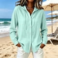 thumbnail image 4 of Womens Cotton Linen Hoodies Sun Protection Lightweight Beach Shirt Long Sleeve Button Down Sun Shirts Cover Ups Light Blue, 4 of 9
