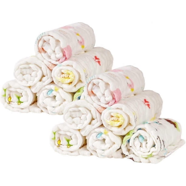 Baby Muslin Washcloths 10 Pack for Baby's Sensitive Skin, 6-Layer Cotton Bath Towel, Soft Newborn Ba