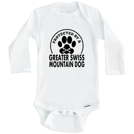 

Protected By A Greater Swiss Mountain Dog Funny One Piece Baby Bodysuit (Long Sleeve) 0-3 Months White