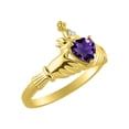 thumbnail image 3 of RYLOS Rings 14K Yellow Gold Claddah Love, Loyalty & Friendship Ring Heart 6MM Gemstone & Diamond Claddagh Rings February Amethyst Jewelry Size 9, 3 of 7