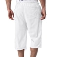 thumbnail image 4 of IYYVV Men's Long Cotton Linen Shorts Knee Length 3/4 Baggy Pants Summer Drawstring Sport Lounge Capri Pant with Pockets White 3XL, 4 of 4