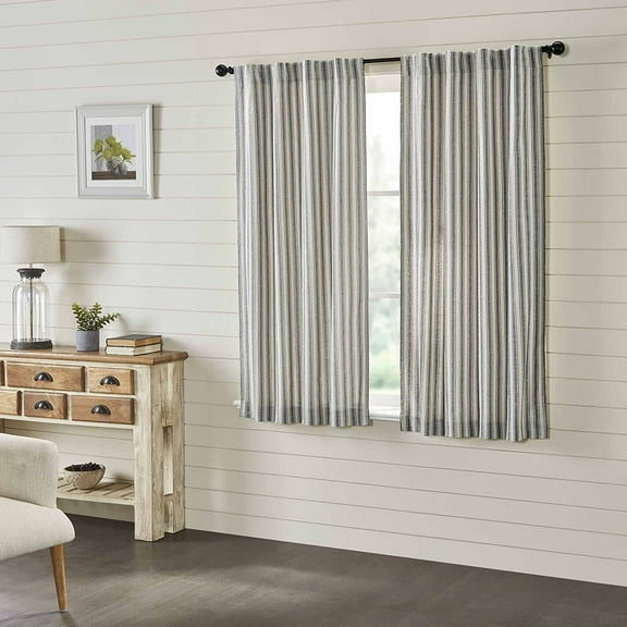 Piper Classics Market Place Blue Cotton Ticking Stripe 63" Curtain Panels, Set 2