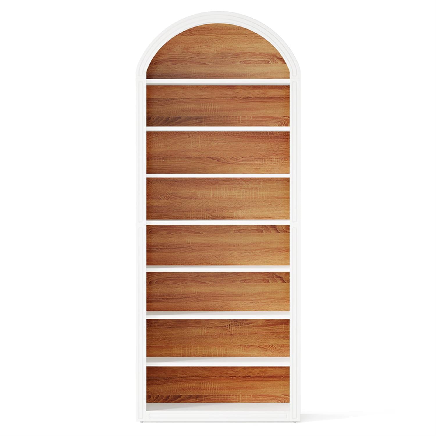 Demi Bonn 78.7" Bookshelf, 8-Tier Wooden Arched Bookcase Display Shelving Unit for Bedroom, Living Room, White