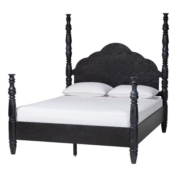 Baxton Studio Martino Four-Poster Platform Bed Black Queen