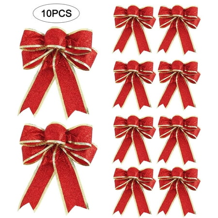 

Okwish 10pcs Big Bow Christmas Ornaments Tie Glitter Red Silver Gold Ribbon Bow 6.3*8.66in Christmas Tree Decoration Handmade for Christmas Tree Pendants Wreath