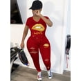 thumbnail image 2 of Lovelywholesale Women's Plus Size Lip Letter Print Ripped Pants Set, 2 of 2
