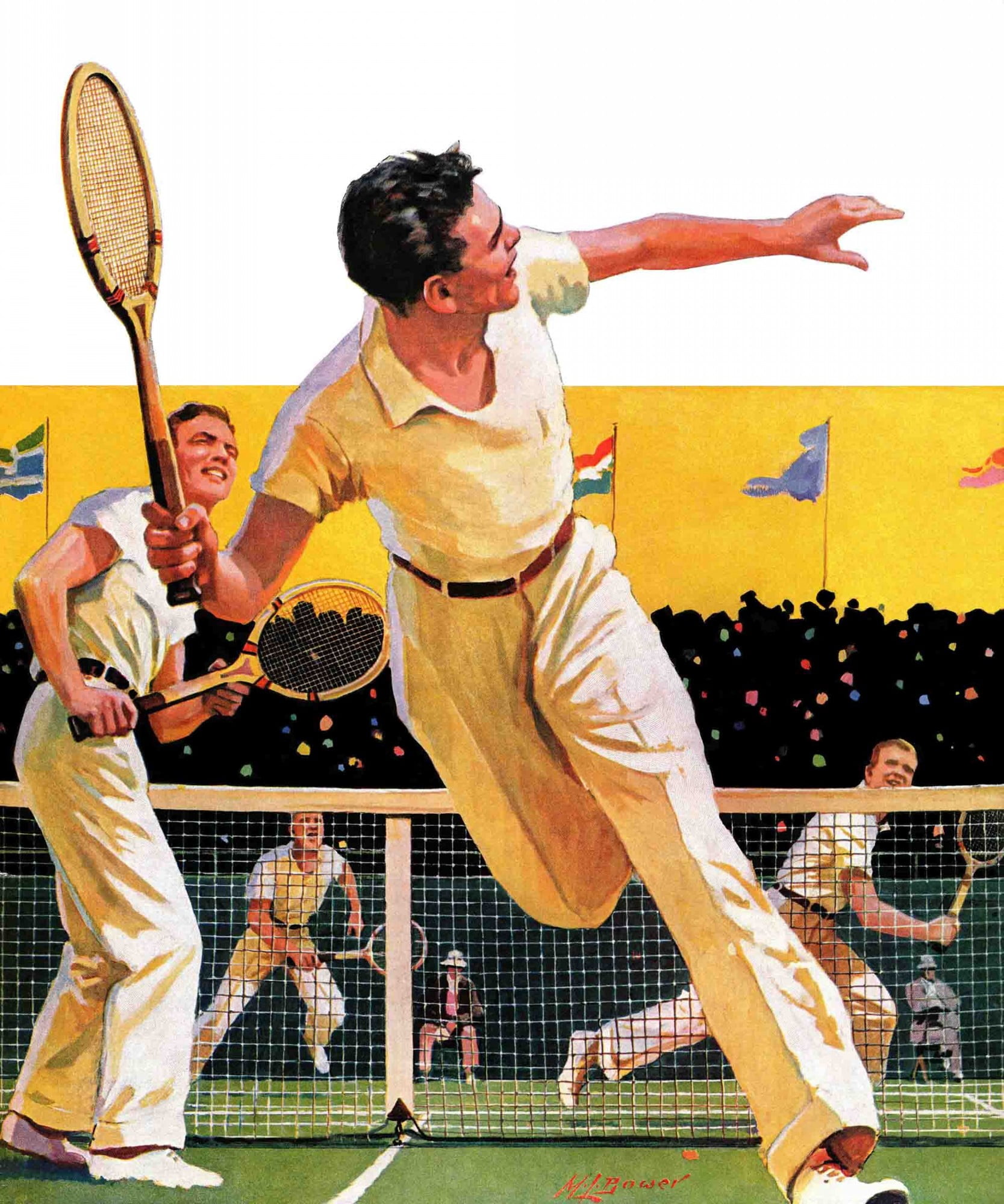 Marmont Hill Doubles Tennis Match by Maurice Bower Painting Print on Canvas