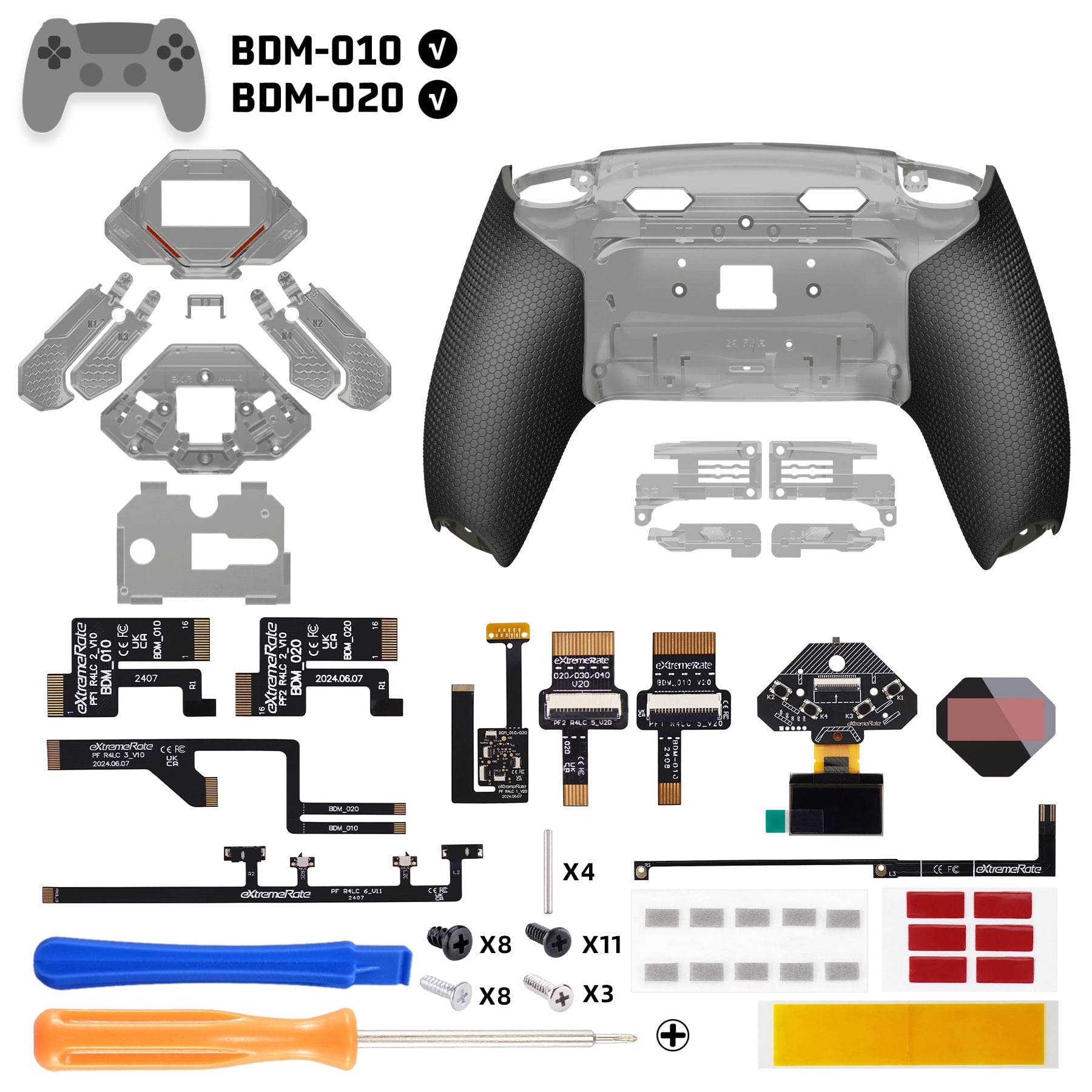 eXtremeRate SPARK Back Paddles Kit for PS5 Controller BDM-010 020 Models,Rubberized Grips Remappable 4 Back Buttons Set - Clear & Black