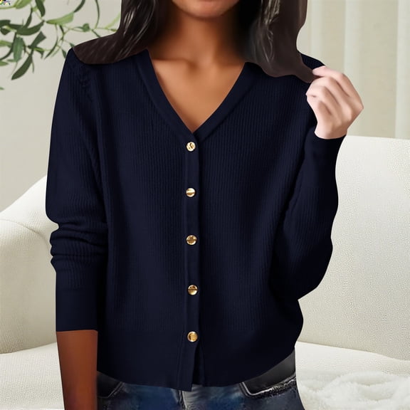 Women's Button Front Rib Stripe V-Neck Cardigan, Loose Fitting Long Sleeve Knit Sweater, Soft Comfortable Knitwear for Autumn and Winter, Casual Elegant Layering Piece for Daily Wear Black L