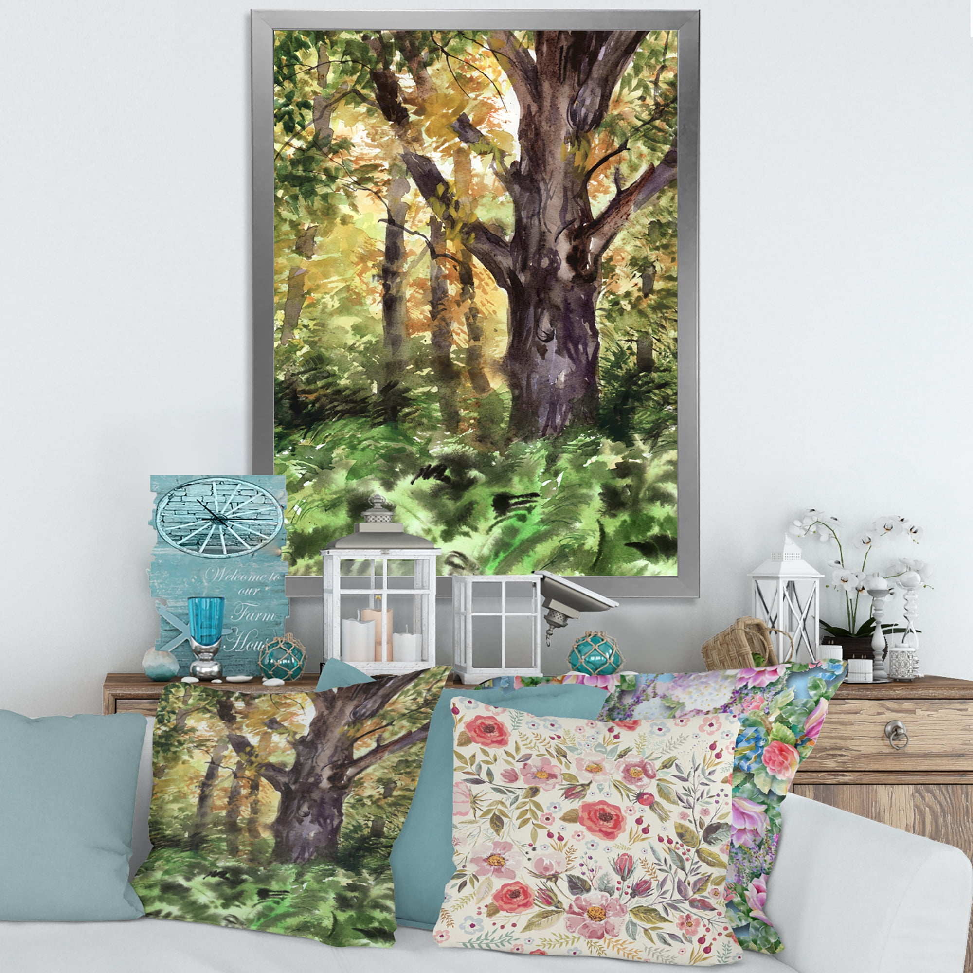 Designart 'Autumn Forest With A Large Tree' Lake House Framed Art Print