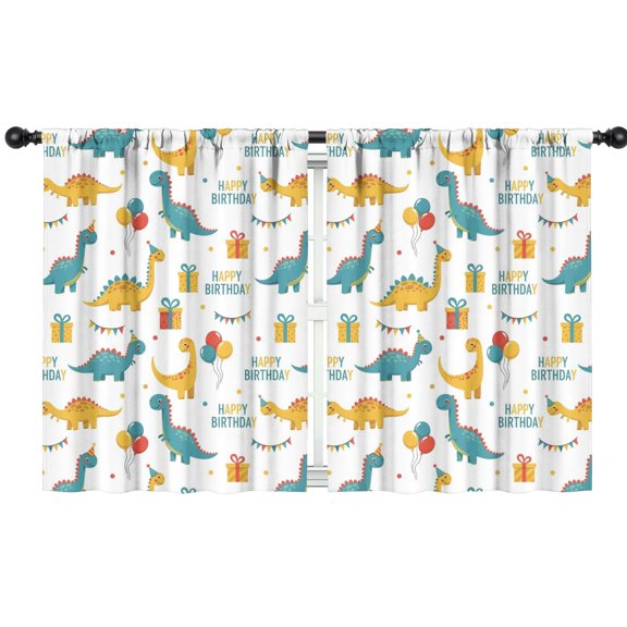 Blackout Kids Curtains,White Cartoon Dinosaurs Birthday Pattern Childrens Insulated Curtains Set Of 2,Bedroom Essentials,Toddler Room Decor 42"x54"