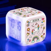 LuoHeng Petit réveil veilleuse licorne réveil veilleuse LED horloge de bureau carré