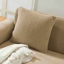 XmhyTop 2 Packs 16x16 Inch Neutral Striped Corduroy Throw Pillow, Soft Plush Square Cushion for Rustic Farmhouse Boho Living Room Couch Sofa Bed, Light coffee