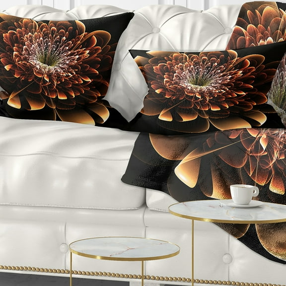 Designart Brown Fractal Flower - Modern Floral Throw Pillow - 12x20