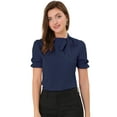 thumbnail image 1 of Top Elegante De BluDe ManCorDe OficiDe Las Camisas Del Cuello De PajariDe Las Mujeres Azul Oscuro S, 1 of 4