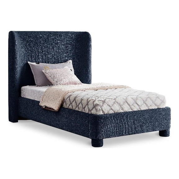 Meridian Furniture Penny Navy Chenille Fabric Twin Bed