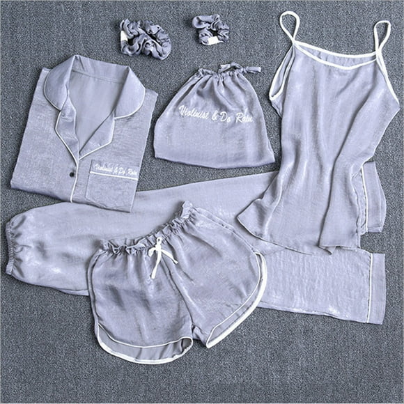 TopLLC Pajama Sets Lounge Sets for Women ,Women'S Sleepwear Women's Homewear Pajamas Sets Faux Silk Pyjama Nightwear Sleepwear Seven PC Sets Pajama Sets
