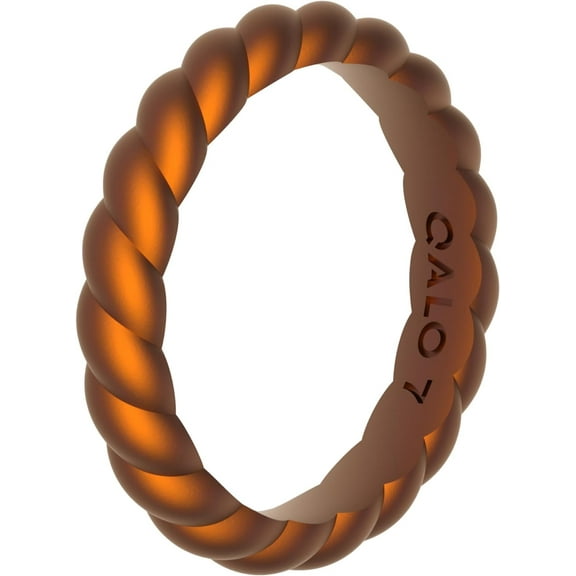 QALO Women's Rubber Silicone Ring, Twist Stackable Rubber Wedding Band, Breathable, Durable Engagement Silicone Ring, 3.3mm Wide 2mm Thick, Holographic Orange, Size 7