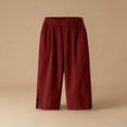 thumbnail image 6 of HongQid Women's Capri Pants - Summer Full Elastic Waist Pedal Pushers Cotton - Ladies Pull-On Cropped Pants Side Slits - Side Pockets, 6 of 7