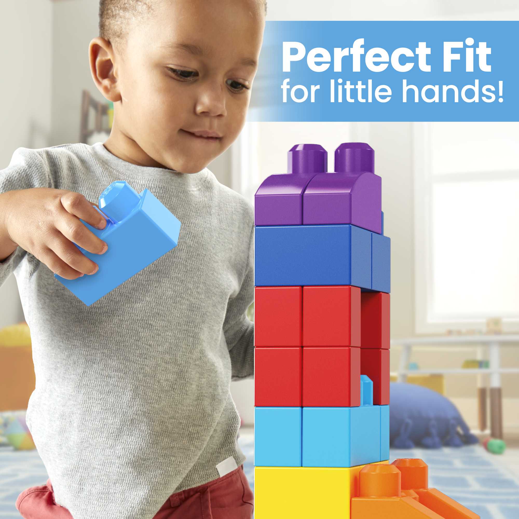 MEGA BLOKS Fisher-Price Big Building Bag, Building Blocks for Toddlers With Storage (80 Pieces), Blue, Ages 1-5 Years - image 5 of 7