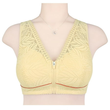 

LONKITO Underwear for Women Sexy Plus Size Solid Color Large Size No Steel Ring Cover Soft Cotton Cup Front Zipper Printed Breast Lifting Gathering Side Beauty Back Bra Beige L