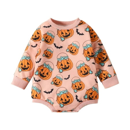 

YWLINK Toddler Kids Boys Girls Romper Crewneck Long Sleeve Cartoon Pumpkin Bat Prints Bodysuit Jumpsuit Romper Fall Winter Outfit