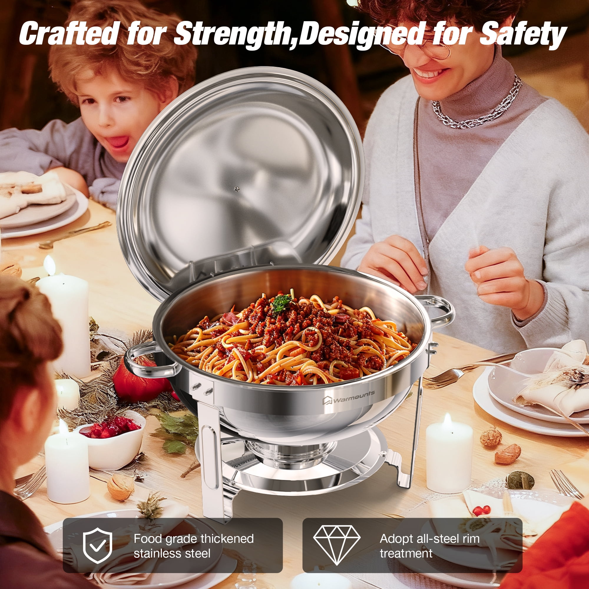Buffet-Set Mit 6 Runden Schalenwärmern – Edelstahl, Je 5QT, Inkl. Deckelhalter & Zubehör