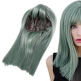 thumbnail image 3 of Pelucas de Pelo de 45 cm, Pelucas de Pelo Liso de Color Verde Largo, Pelo Falso para Fiestas, Juegos de Rol de Halloween o la Vida Cotidiana, Peluca Mujer Cosplay Ecomeon  no, 3 of 6