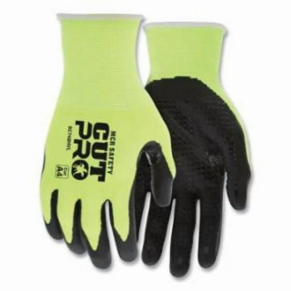 MCR Safety 127-92748HVL Cut Pro 18 Gauge HyperMax Nitrile-Dotted Coated Gloves, Hi-Vis Lime - Large