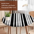 thumbnail image 4 of Black Grey Stripe Round Tablecloth, Fitted Table Cover with Elastic for 45"-54" Round Tables, Farmhouse Minimalist Striped Table Cloth Outdoor Indoor Dinning Party Waterproof Tablecloths, 4 of 7