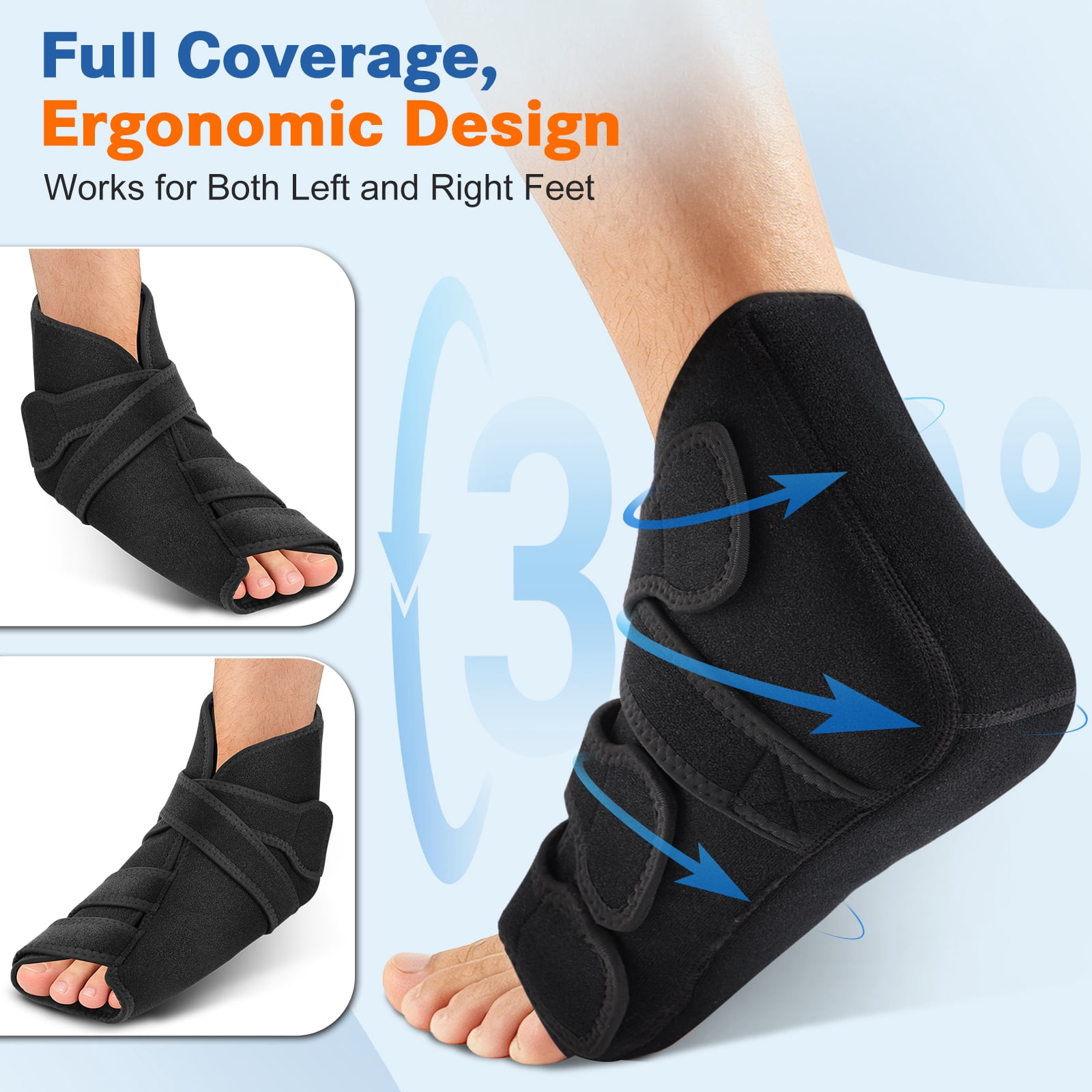 Ice Pack Wrap with 4 Gel Packs, Cold Pack Waps 360° Solid Gel Cooling Compression, Reusable Ice Packs for Foot Muscle Relaxation and Comfort, for Achilles Tendonitis Sprained Ankles & Heels, Black